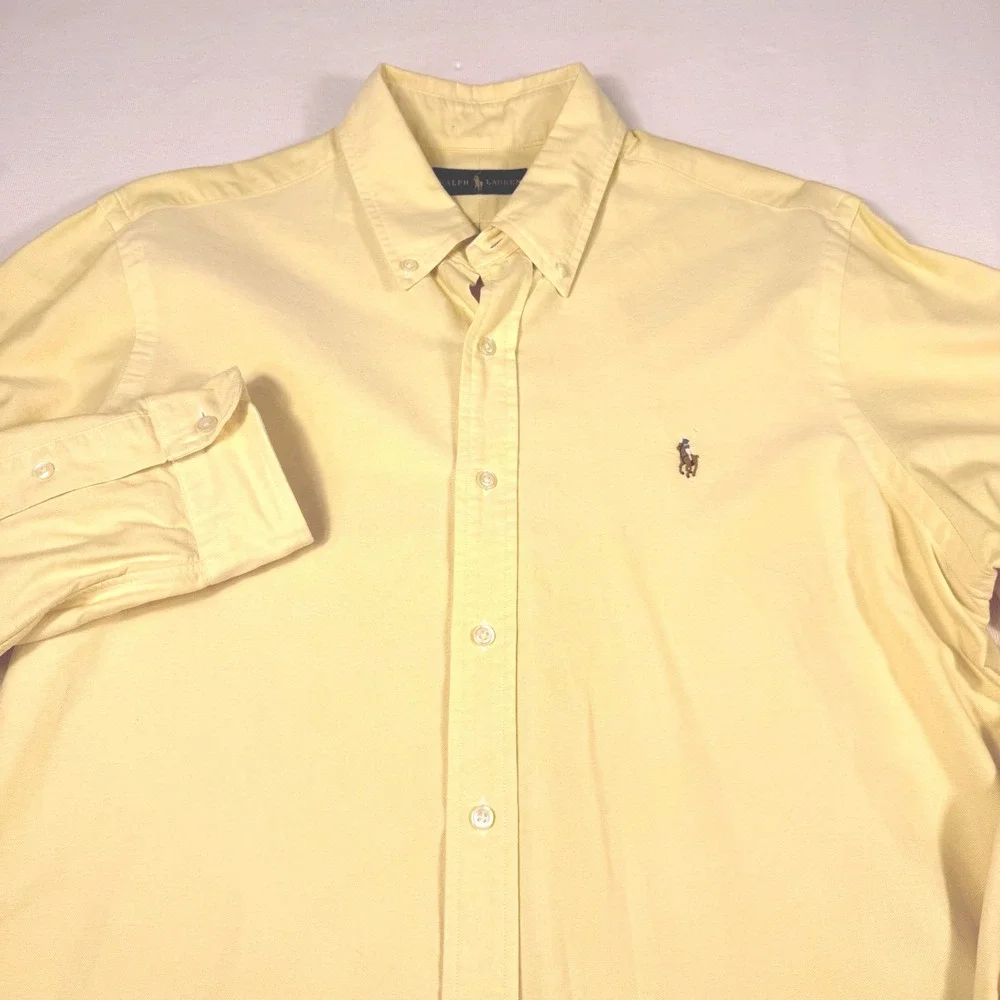 Ralph Lauren Button Down Shirt Large Yellow Cotton Oxford Long Sleeve Pony Logo